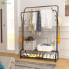 Portant a vetement double avec 2 niveaux etageres chaussures 4 Crochets Lateraux 110x35x146cm metal Noir - vuunut.com