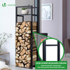 Range bûche vertical télescopique pour cheminée avec étagère de MDF 45x32x170cm acier noir - vuunut.com