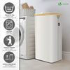 Panier a linge pliable 100L avec sac intérieur cadre bambou et couvercle beige - vuunut.com
