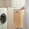 Panier a linge en bambou rectangulaire double compartiments avec couvercle 100L - vuunut.com