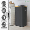 Panier a linge pliable 100L avec sac intérieur cadre bambou et couvercle gris - vuunut.com