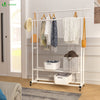 Portant a Vetements double avec roulettes et 2 etageres de rangement 120x40x146cm metal Blanc - vuunut.com