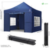 Tonnelle de jardin renforcée 3x3m pliable avec 4 parois et sac de transport a roulette bleue - vuunut.com