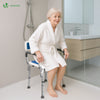 Chaise de douche avec accoudoir et dossier ergonomique a hauteur reglable en aluminum HDPE bleu - vuunut.com