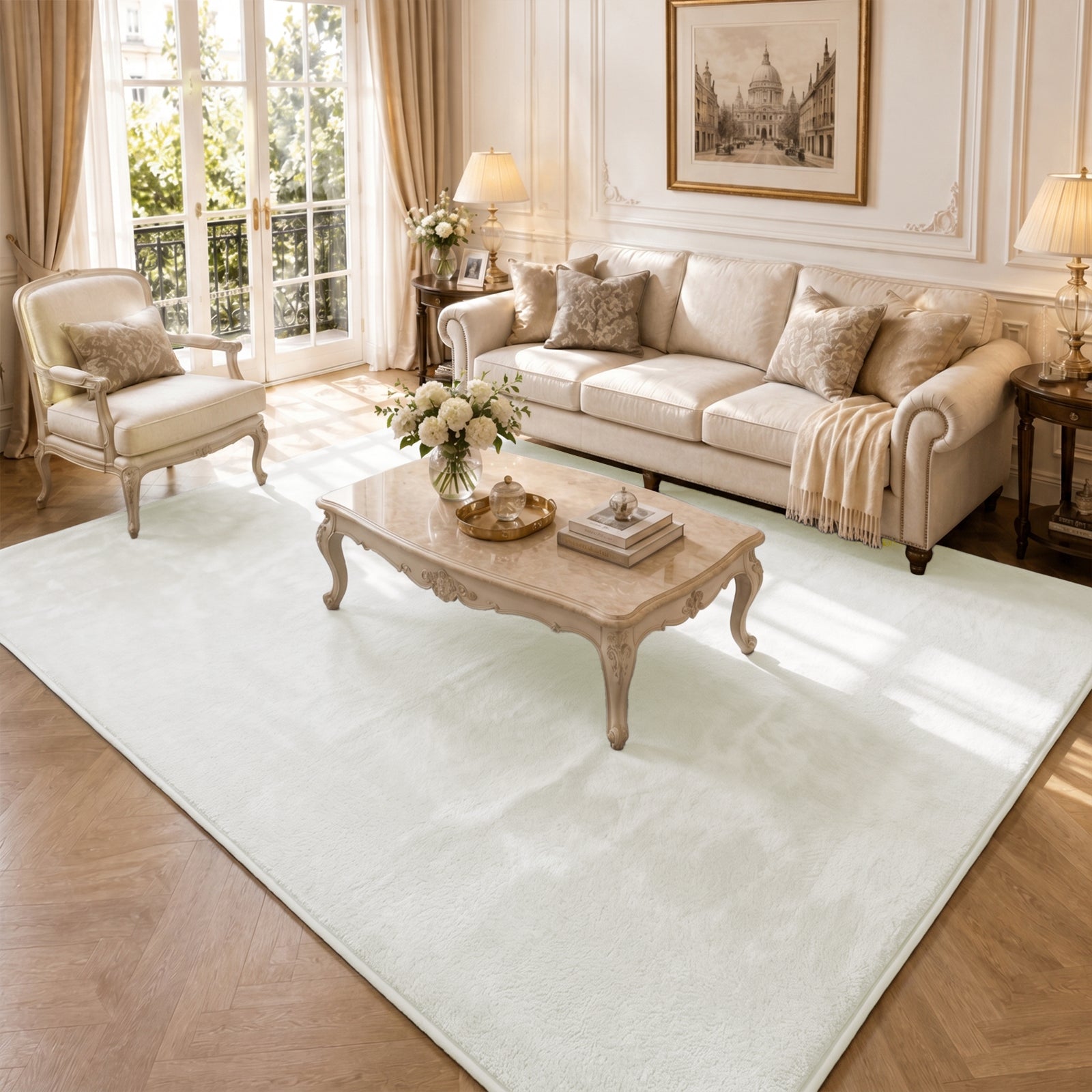Tapis de salon poils ras doux antiderapant 200x300cm uni crème - vuunut.com