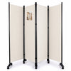Paravent interieur separateur avec roue 4 panneaux autoportant pliable 228x 30 x 171 cm Beige - vuunut.com