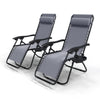Chaise longue inclinable en textilene avec porte gobelet et portable gris Lot de 2 - vuunut.com