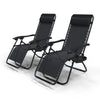 Chaise Longue inclinable en testilene avec porte gobelet et portable Noir Lot de 2 - vuunut.com