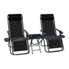 Lot de 2 Chaise longue inclinable en textilene avec table d'appoint porte gobelet et portable noir - vuunut.com