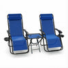 Lot de 2 Chaise longue inclinable en textilene avec table d'appoint porte gobelet et portable bleu - vuunut.com