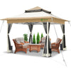Tonnelle de jardin exterieure pliable avec moustiquaire 3.6x3.6m beige - vuunut.com
