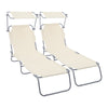 Lot de 2 chaise longue pliante avec pare soleil beige - vuunut.com