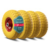 Lot de 4 Roue increvable 3.5-4 en PU pour brouette diable alesage 16mm 260x85mm Jaune - vuunut.com