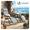 Chaise longue inclinable en textilene avec porte gobelet et portable gris Lot de 2 - vuunut.com