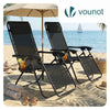 Chaise Longue inclinable en testilene avec porte gobelet et portable Noir Lot de 2 - vuunut.com