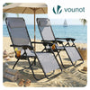 Chaise longue inclinable en textilene avec porte gobelet et portable gris Lot de 2 - vuunut.com