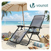 Chaise longue inclinable en textilene avec porte gobelet et portable gris - vuunut.com