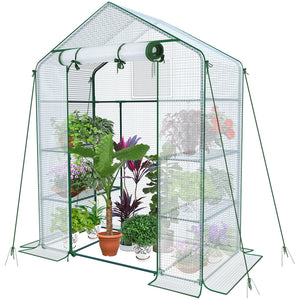 Serre de jardin avec etageres et bache PE renforcee 135g/m2 143x73x195cm - vuunut.com