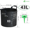 Lot 3 sacs de plantation non tisse avec fenetre velcro et poignee 43L Noir - vuunut.com